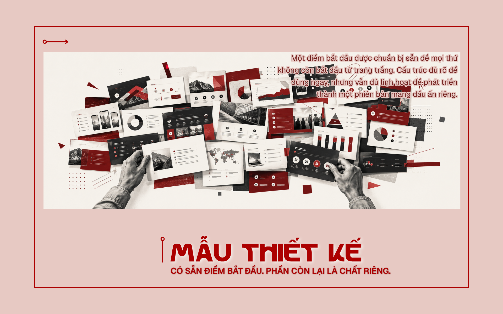 Đôi tay đang lựa chọn các mẫu thiết kế chuyên nghiệp có bố cục sẵn cho profile, portfolio, proposal, bài thuyết trình và tài liệu doanh nghiệp.