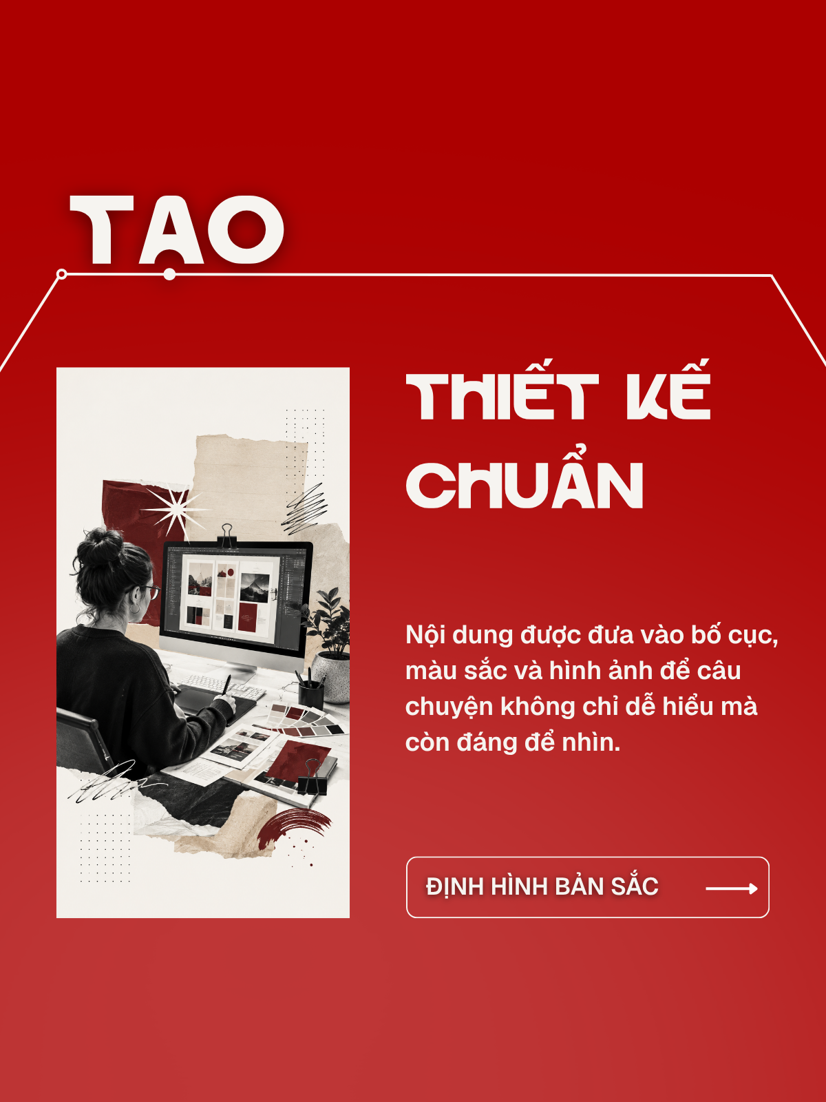 Người làm việc đang sắp xếp nội dung và hình ảnh để định hình hồ sơ công việc rõ ràng, dễ hiểu và có cấu trúc.