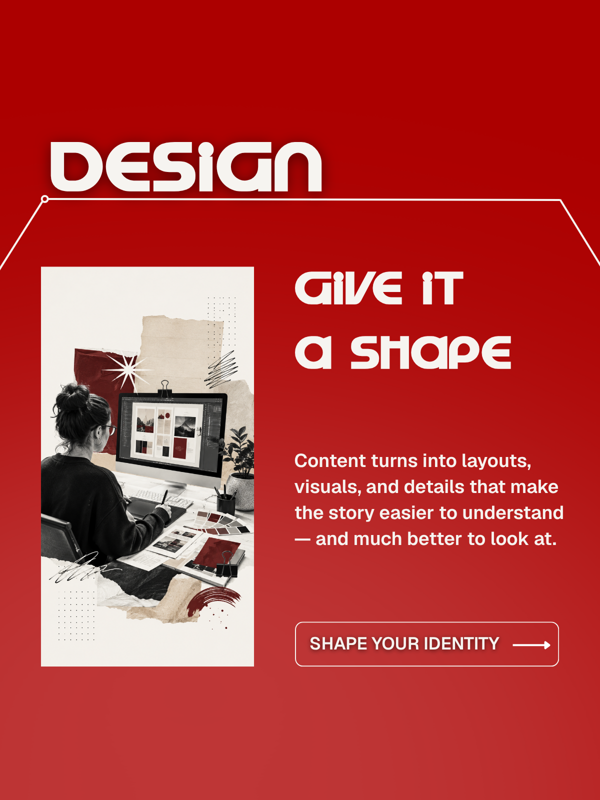 Professional arranging selected work into a clear visual structure for a professional profile and portfolio